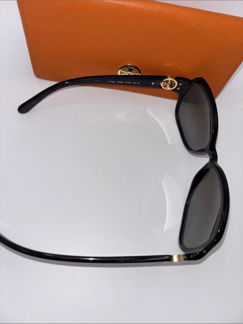 Tory Burch Black Oversized Tortoise Sunglasses with Orange Logo Case